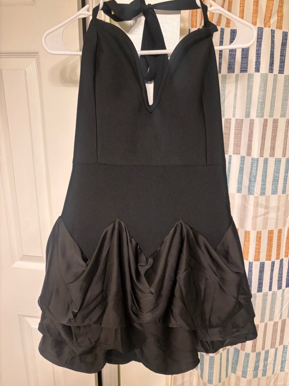 Fashion Nova Black Halter Ruffle V-Neck Mini Dress - Picture 5 of 6